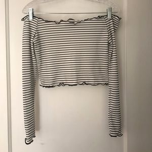 Black & White Striped Off The Shoulder Top